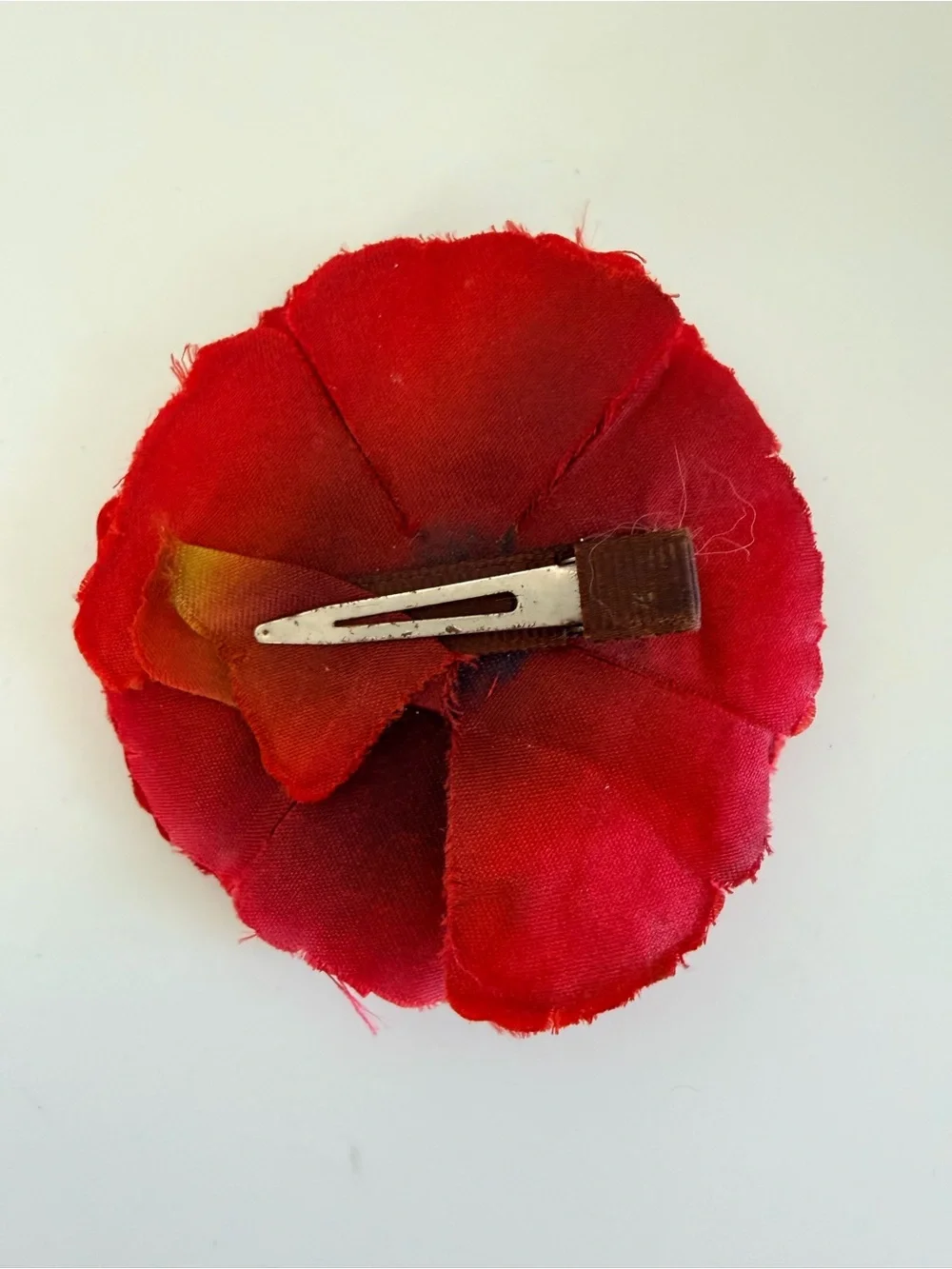 Red Flower Hair Clip Green Rhinestone Center Large Floral Statement Accessory